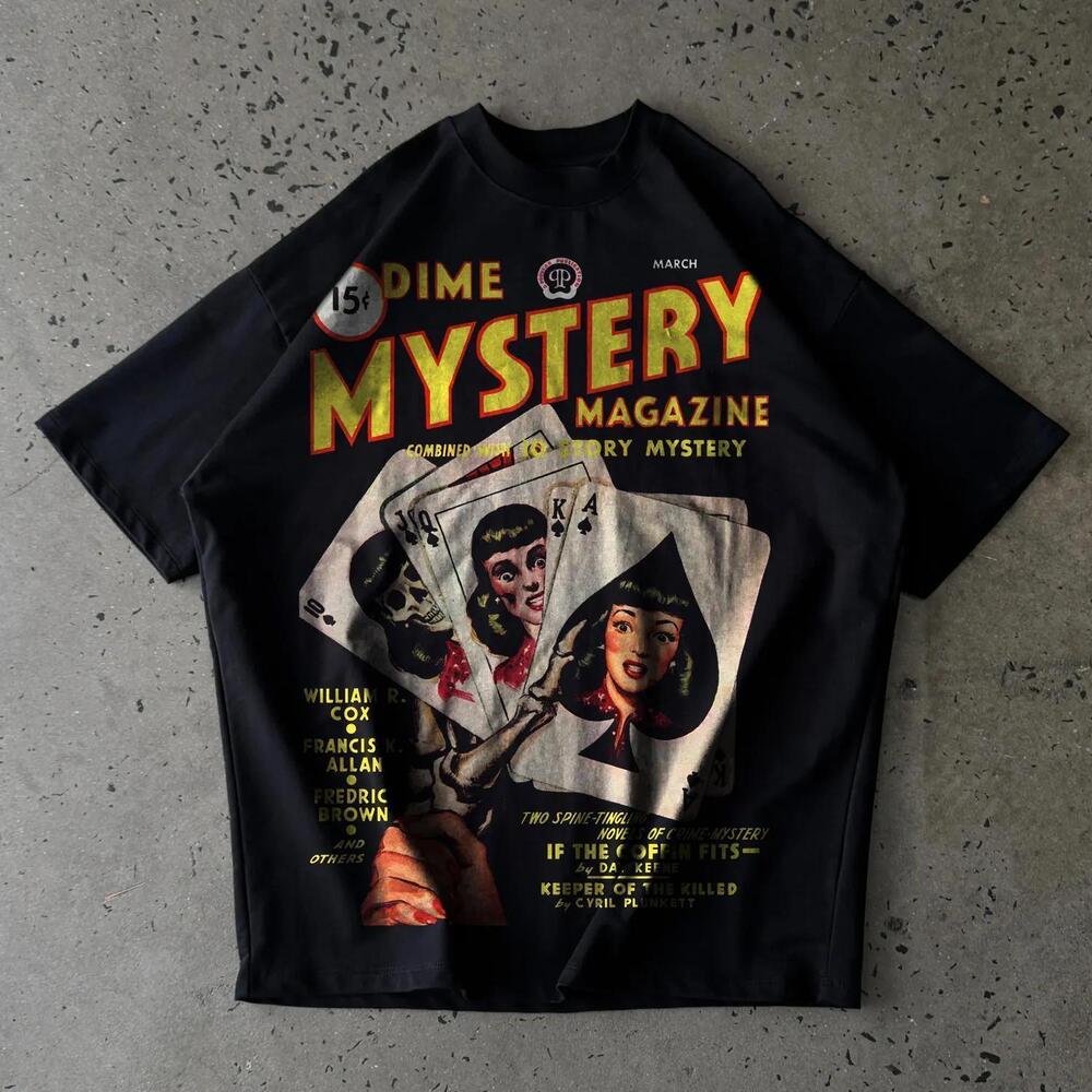 Horror Pulp Graphic Tee, Skeleton Cards Shirt, Retro